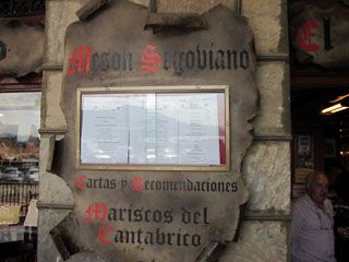 Carta Fachada Segoviano Restaurante Castro Urdiales