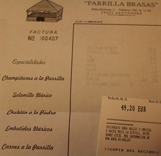 Factura Restaurante Brasas Santander