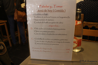 Menu Restaurante Paladar y Tomar Santander