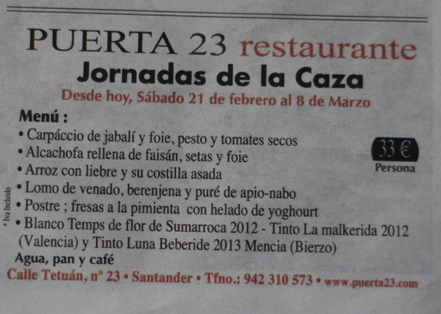 Anuncio de Prensa Puerta 23 restaurante Santander