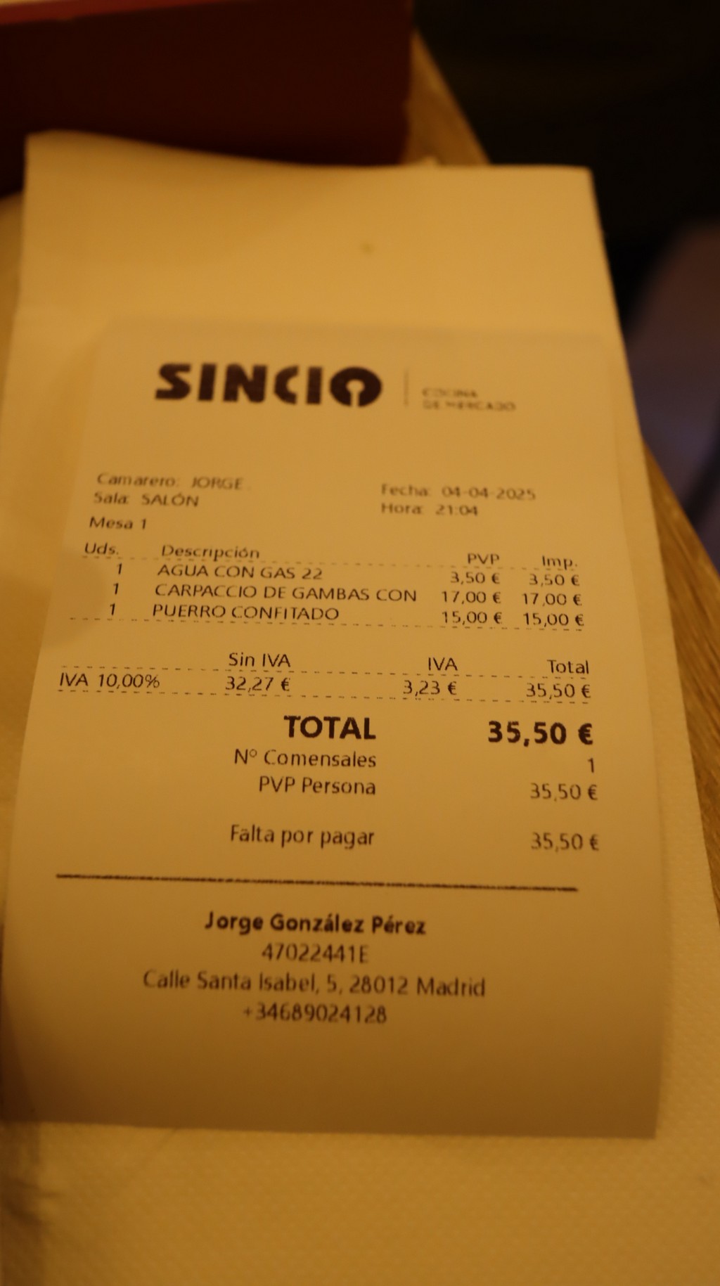 Factura Sincio