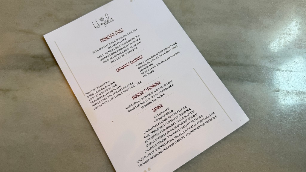 Carta Hoyuela refugio gastronómico