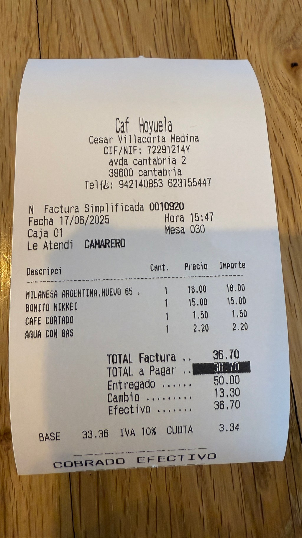 Factura Hoyuela refugio gastronómico