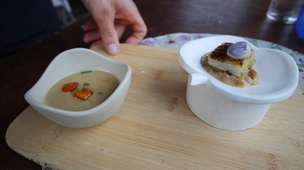 Puerro confitado y Crema de boletus